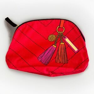 Estee Lauder‎ Makeup Bag Red Pink Lined Purse Accessory Beauty Travel Zip Top
